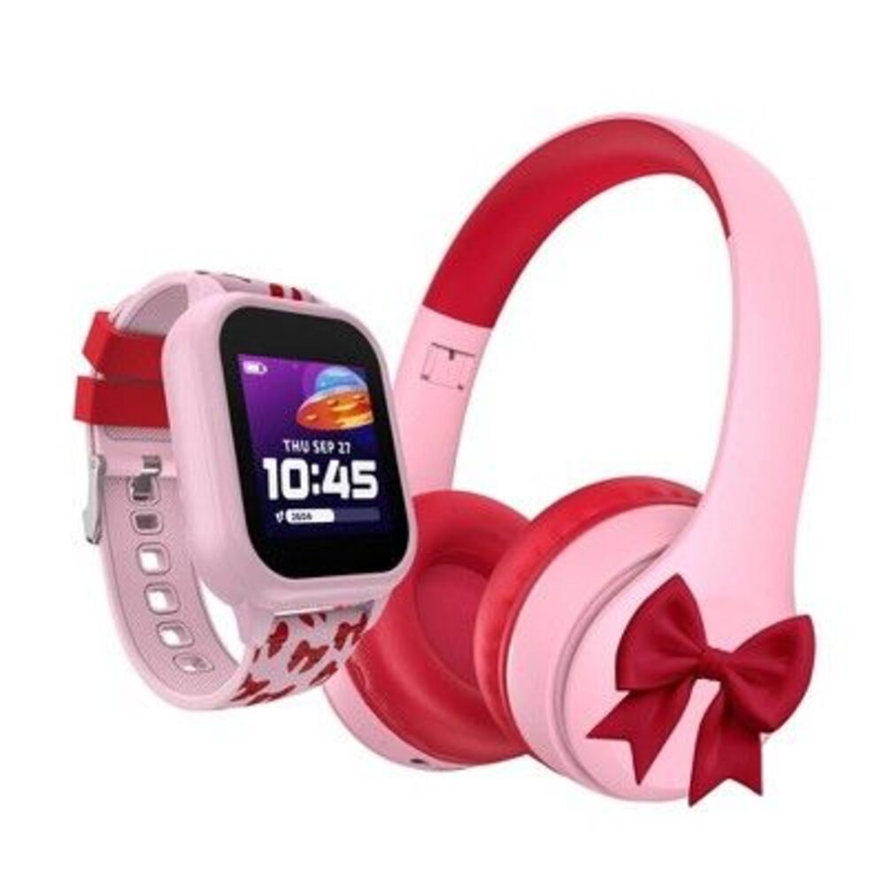 Kids' Smart Watch and Bluetooth Headphone Bundle Gift Set - Pink/Red Bow